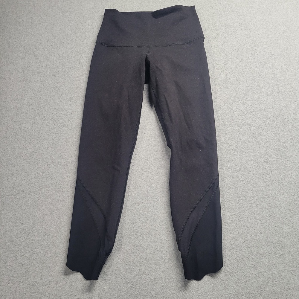 Lululemon Black High Rise Scalloped Hem Mesh Panel Leggings 7/8 Crop Pant 4